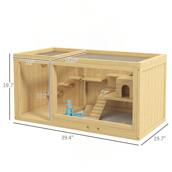 August Grove Pawhut Wooden Hamster Cage, Extra Large Gerbil Cage, Multi ...